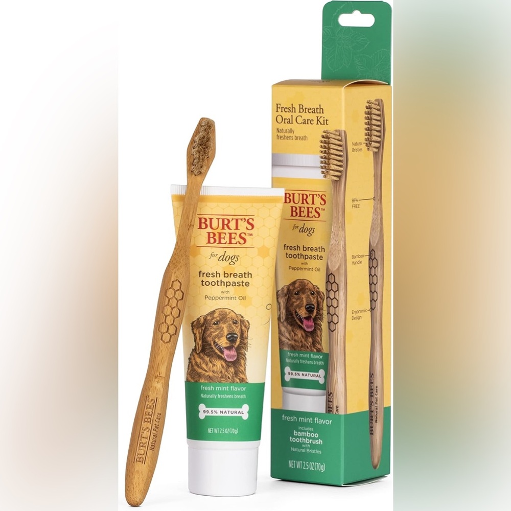 Dog Toothbrush and Fresh Breath Toothpaste from Burt's Bees, Mint Flavor